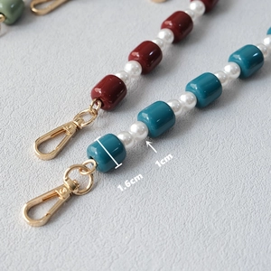 Candy color acrylic bead shoulder strap with white pearls and dark red resin accents