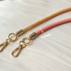 7-8mm woven crossbody phone strap with gold metal hooks and coral braided rope