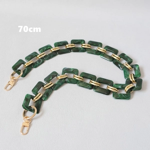 Detail view of 70cm green marble resin chain strap with gold metal rings and lobster clasps