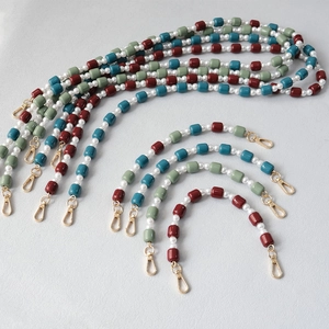 Candy-colored acrylic beaded phone strap with gold lobster clasps and resin pearls