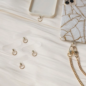 Universal clear TPU phone lanyard patch with elegant gold metal chain strap set