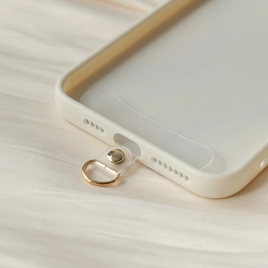 Universal clear TPU phone lanyard patch with golden metal ring in beige silicone case