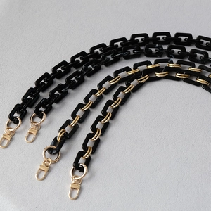 Chic black and gold resin bag strap chains with metallic links and lobster clasps