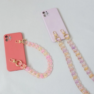 Chaîne bicolore en acrylique pour coques de téléphone avec mousquetons dorés