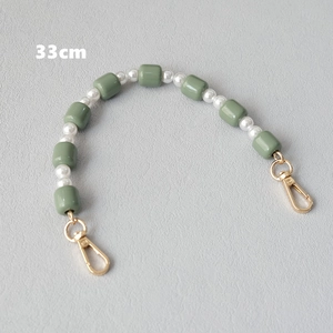 33cm candy-colored green resin bead chain with pearls and gold lobster clasps