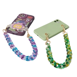 Colorful acrylic resin fishbone chain for phone cases with vintage contrast style
