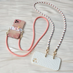 Fashionable crossbody phone lanyard with colorful woven straps and cute 3D charms cases