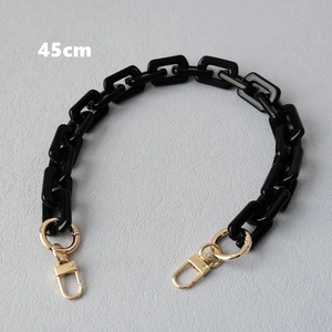 Close-up of 45cm black acrylic resin thick chain strap with gold metal lobster clasps