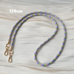 Close-up of 120cm multi-color braided phone strap with premium gold metal lobster clasps