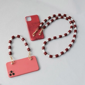 Acrylic Beads Faux Artificial Pearl Phone Lanyard Crossbody Bag Strap Replacement Gold Clasp Vintage Women Accessories