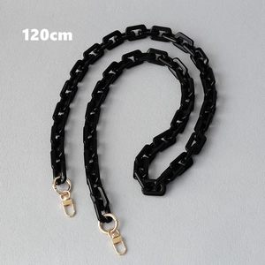 Detail of 120cm black resin chain strap with gold metal lobster clasps for handbags