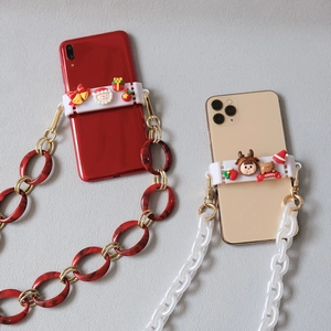 Christmas cartoon phone clip with Santa and elk charms plus acrylic ring chain strap