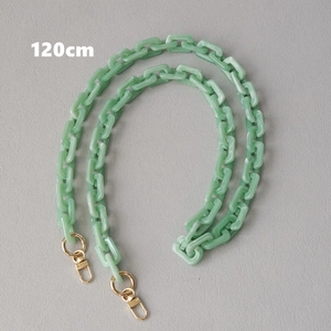 Detail showing 120cm light green marble resin chain strap with gold metal lobster clasps