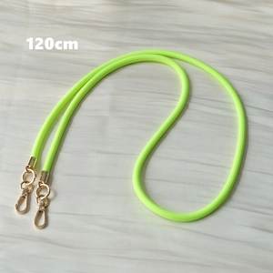 Detailed view of 120cm neon woven phone strap with high-quality gold metal lobster clasp