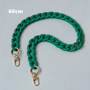 60cm dark green matte resin handbag chain with golden metal spring hooks and rings