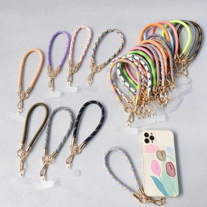 Lanière de Chaîne de Téléphone Tressée à la Mode Dragonne Corde en Polyester avec Boucle Métallique et Coussinet Transparent Accessoire Anti-perte