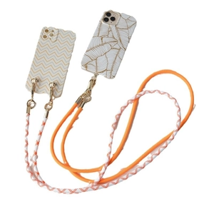 Fashionable crossbody phone lanyard with wave and leaf pattern cases and orange straps