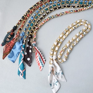 Elegant Silk Scarf Woven Alloy Metal Chain Bag Strap For Women Handbag Replacement Shoulder Crossbody Bag Strap Accessories