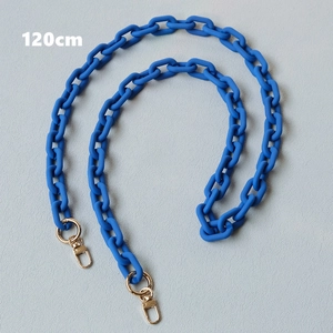 Detail of 120cm frosted blue resin chain strap with gold metal lobster clasps