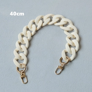 Detail of 40cm cream resin bag chain strap with gold metal spring buckles