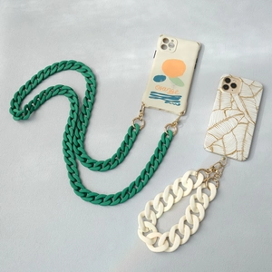 Fashionable matte acrylic chain phone case set with color-block resin and abstract designs