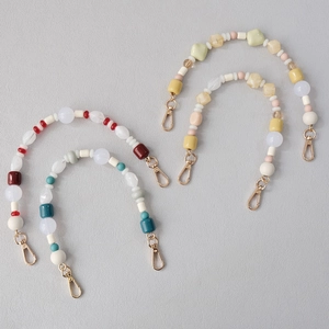 Acrylic bead lanyard chain with resin beads and dual metal lobster clasps in multi-color