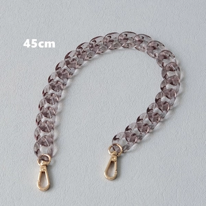 Close-up of 45cm translucent grey acrylic resin chain links with golden lobster clasps