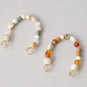 Sangle de Sac en Perles Faite à la Main Motif Marbre Coloré Chaîne en Résine Acrylique Avec Anneaux en Métal Doré Poignée de Remplacement Rétro pour Sacs à Main Femme