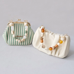 Mini-sacs à main de style français avec poignées en perles acryliques et toile rayée