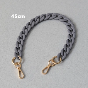 Detail of 45cm dark grey matte acrylic chain strap with gold metal hooks for handbags