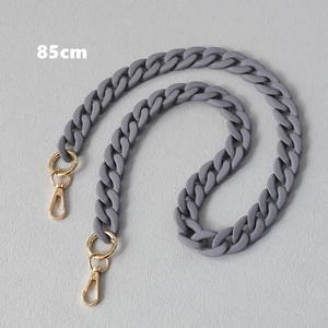 Close-up of 85cm matte grey acrylic link chain strap with golden metal swivel lobster clasps