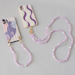 Acrylic candy color bead chain strap for mobile phone cases with wave texture design