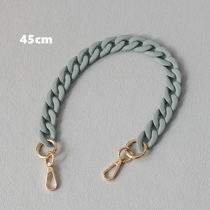 Detailed view of 45cm matte sage green acrylic bag strap chain with gold metal lobster clasps