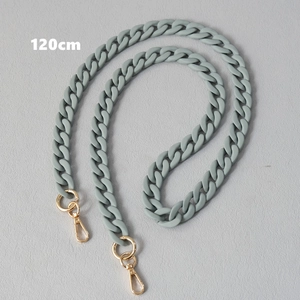 Detailed 120cm acrylic purse chain strap with golden lobster clasps in light grey green