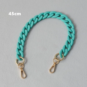Detail of 45cm tiffany blue acrylic purse chain with matte finish and gold lobster clasps