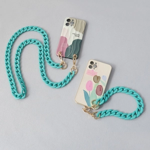 Fashion acrylic chain phone case with abstract wave pattern and tulip floral prints