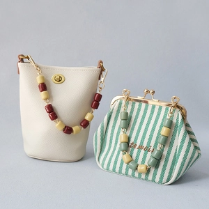 Vintage beaded resin chain handbags with contrast color acrylic bead handles in two styles