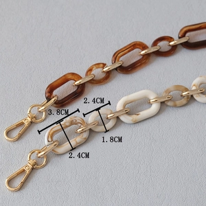 Retro resin chunky purse chain with amber and marble acrylic links and gold hooks
