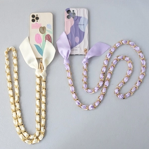 Crossbody phone cases with tulip and wave patterns featuring silk ribbon metal chains