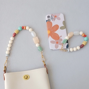 Colorful handmade resin beaded chain strap set for bags and phones with gold lobster clasp
