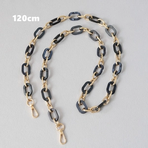 120cm black marble resin and gold metal link chain strap for bags with lobster clasps