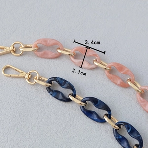 Pink and blue marble resin chain strap with gold rings and lobster clasp for bags