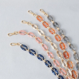 Chunky Resin Bag Strap With Metal Links Marble Pattern Acrylic Chain For Women Handbag Shoulder Bag Replacement Strap Decorative Accessory