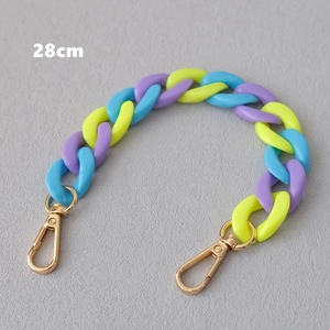 Detail view of a 28cm multi-color acrylic chain with matte links and gold lobster clasps