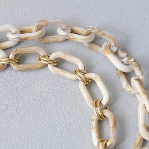 Beige marble resin chain with gold metal links for handbags and accessories