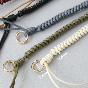 Multi-colored braided wax rope straps for bags with golden metal rings and dimensions