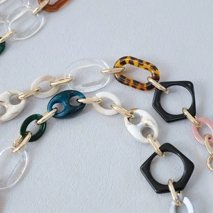 Mixed color acrylic resin chunky chain strap with vintage gold rings for bags and phones