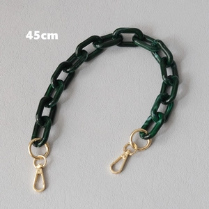 Detail of 45cm dark green resin acrylic chain strap with gold metal lobster clasps