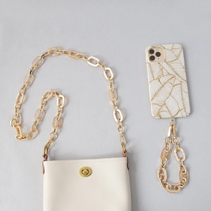Chic pearlescent acrylic and gold metal chain strap for bags and phone cases
