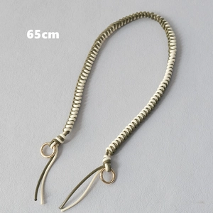 Detailed 65cm hand-woven wax rope bag chain with gold metal rings in green and beige